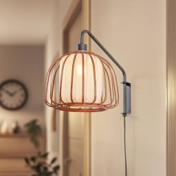 Lindby Davella wall light, Ø 26 cm, black, bamboo, textile