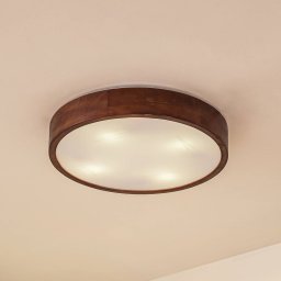 Lindby Tanju ceiling light, Ø 50 cm, walnut wood, 4-bulb, E27