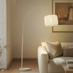 Lindby Helin arc lamp, beige, textile, height 198.5 cm