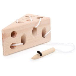 Small foot Threading Game Cheese and Mouse activity toy wooden 3 y+ 2 pc