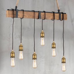 ORION Cellar hanging light wooden beams hemp rope 6-bulb