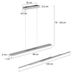 Steinhauer LED pendant light Zelena Motion, steel-coloured, CCT, metal