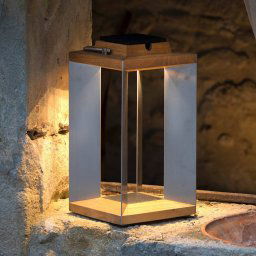 Les Jardins Teckinox LED solar lantern, teak/steel, 36.5cm