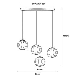 Lucide Monsaraz pendant light, green/amber, E27, 4-bulb