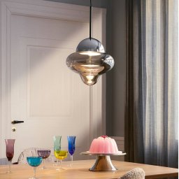DESIGN BY US LED pendant light Nutty XL, smoke grey / chrome-coloured, Ø 30 cm
