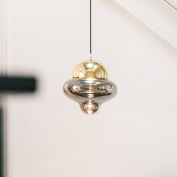 DESIGN BY US LED pendant light Nutty, smoke grey / gold, Ø 18.5 cm, glass