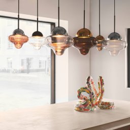DESIGN BY US LED pendant light Nutty XL, clear / chrome-coloured, Ø 30 cm, glass