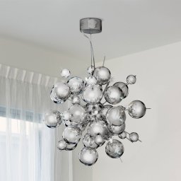 Searchlight Molecule pendant light, chrome-coloured, metal, 12-bulb, G4