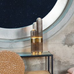 pulpo LED table lamp Cactus Small, smoke grey/polished brass