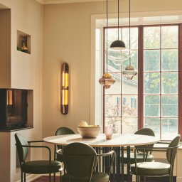 DESIGN BY US LED pendant light Nutty, clear / gold-coloured, Ø 18.5 cm, glass