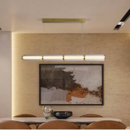 Searchlight LED pendant light Mod, brass-coloured, 3-step dimmable, steel