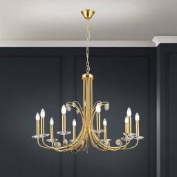 ORION Ariane chandelier, gold-coloured, Ø 92 cm, crystal, 10-bulb.