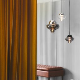 DESIGN BY US LED pendant light Nutty, clear / chrome-coloured, Ø 18.5 cm, glass