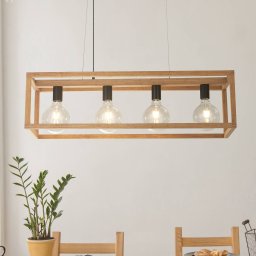 Searchlight Square pendant light, 4-bulb, 90 cm long, bamboo, E27