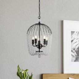 Searchlight Shower pendant light, black/clear, crystal glass, E14, Ø 36cm