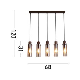 Searchlight Sweden II pendant light, 5-bulb, long, steel, glass, E27