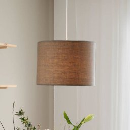 PR Home pendant light Sara, mocha brown, Ø 35 cm, linen textile