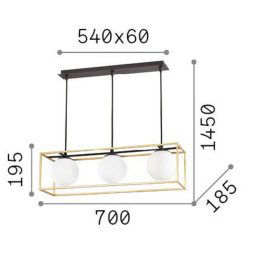 Ideallux Ideal Lux hanging light Lingotto, 3-bulb, one cage, black