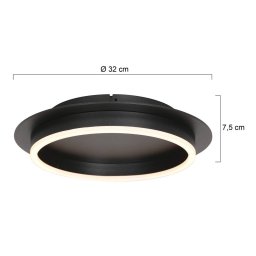 Steinhauer LED ceiling light Ringlux, black, Ø 32 cm, metal