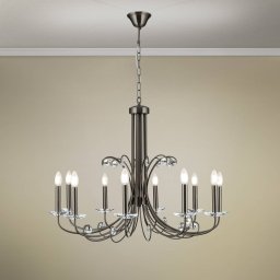 ORION Ariane chandelier, nickel, Ø 92 cm, crystal, 10-bulb.