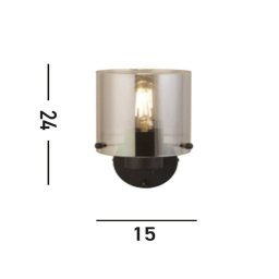 Searchlight Sweden wall light, black/smoke grey, 1-bulb, steel, glass