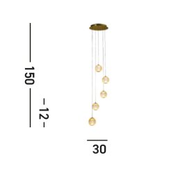 Searchlight LED pendant light Allure, 5-bulb, round, brass-coloured, acrylic
