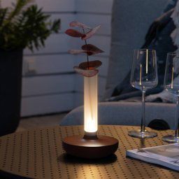 Konstsmide Biarritz LED table lamp, IP54, battery, CCT brown