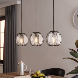EGLO Waverton hanging light, black/white, length 92 cm, steel/fabric