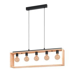 EGLO Famborough hanging lamp with wooden frame, 5-bulb