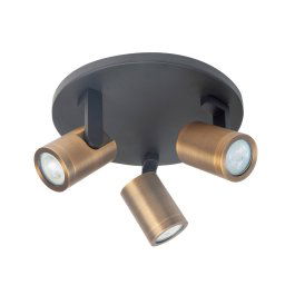 HighLight Halo downlight, black/brass burnished Ø 25 cm 3-bulb.