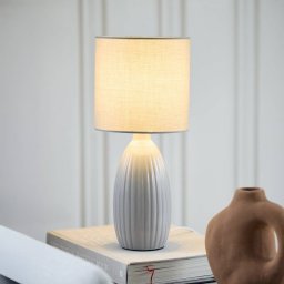 PR Home table lamp Uno, light grey, height 47 cm, textile/ceramic