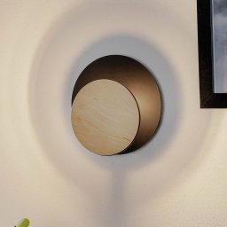 EMIBIG LIGHTING Circle wall lamp in black with wooden decorative panel