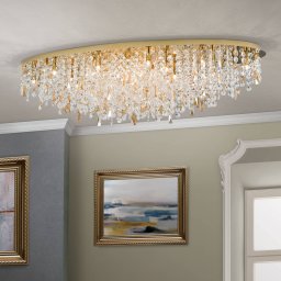 ORION Crystalriver ceiling lamp, crystal elements, gold