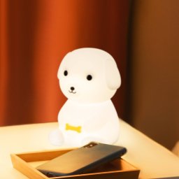 FH Lighting LED bedside table lamp Puppy, dog, white, RGB, dimmable