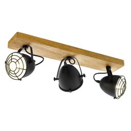 EGLO Gateback ceiling spotlight in wood+metal, 3-bulb