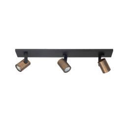 HighLight Halo downlight, black/brass burnished Length 65 cm 3-bulb.