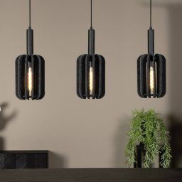 Lucide Rafal textile pendant light, grey, angular, 3-bulb