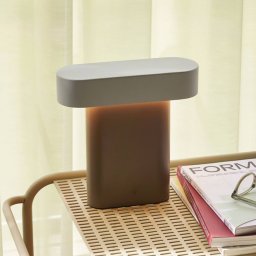 HÜBSCH LED table lamp Sleek, brown/light grey iron, PC
