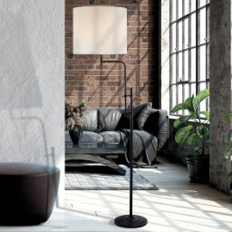 Searchlight Munich floor lamp, black/white, linen, E27, adjustable