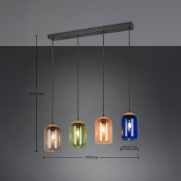 Trio Lighting Cork pendant light, multicoloured, length 90 cm, 4-bulb glass/cork