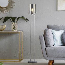 Searchlight Catalina floor lamp, glass, chrome/smoke-coloured, E27, 144 cm