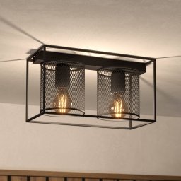 EGLO Catterick ceiling lamp, black, two cage lampshades