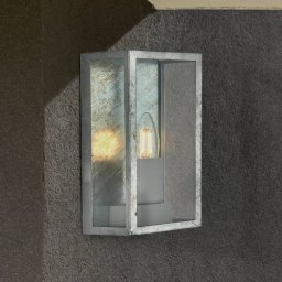 Searchlight Box II outdoor wall light, silver-coloured, glass, E27, IP44