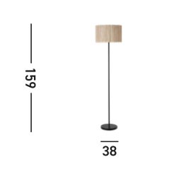 Searchlight Meadow floor lamp, black, brown, natural fibre, steel
