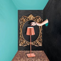 Zafferano Poldina LED table lamp battery decor copper