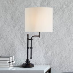 Searchlight Munich table lamp, black/white, linen, E27, adjustable