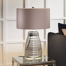 Quintiesse Milne table lamp glass base grey lampshade