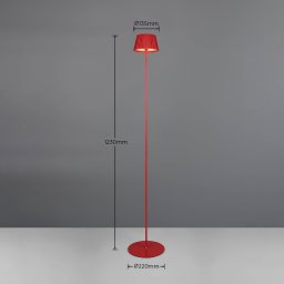 Reality Leuchten Suarez LED rechargeable floor lamp, red, height 123 cm, metal