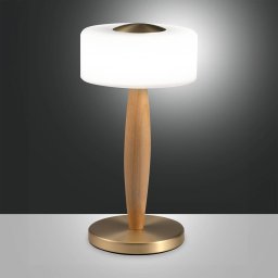 Fabas Luce LED table lamp Elea, brass-coloured, height 29 cm, glass, wood