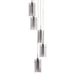 Searchlight Duo 2 pendant light, smoky glass/chrome 5-bulb